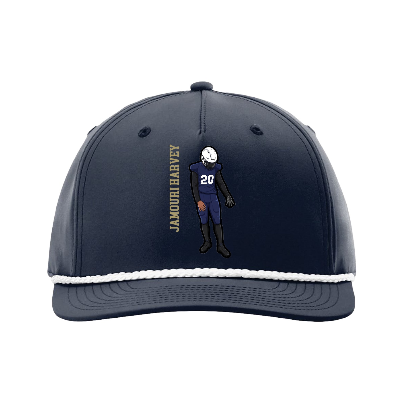 Five-Panel Classic Rope Cap — Name Vertical in Navy