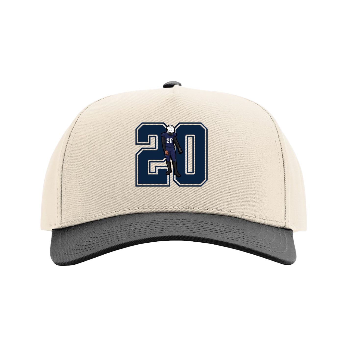 Full Fabric Five-Panel Champ Cap — Number in Cream/Black