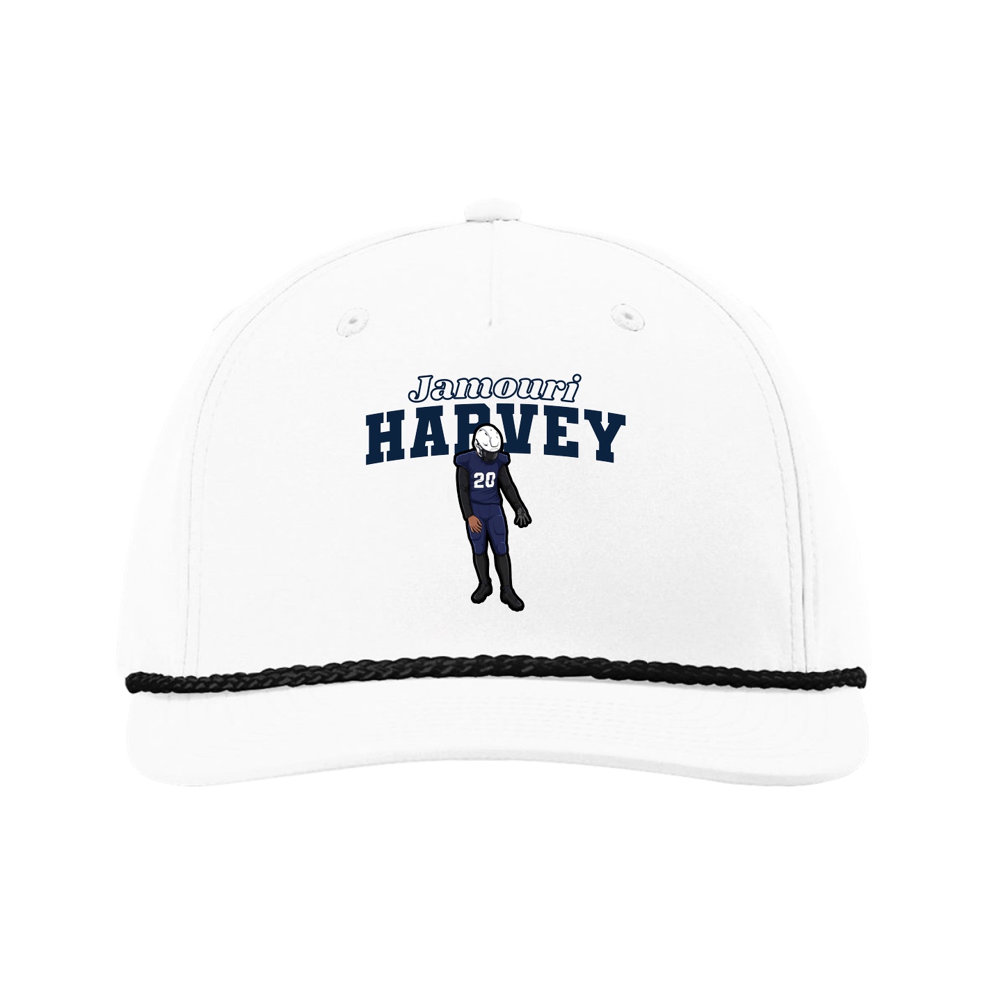 Five-Panel Classic Rope Cap — Name Arch in White