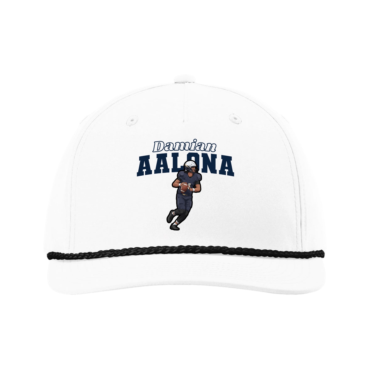Five-Panel Classic Rope Cap — Name Arch in White