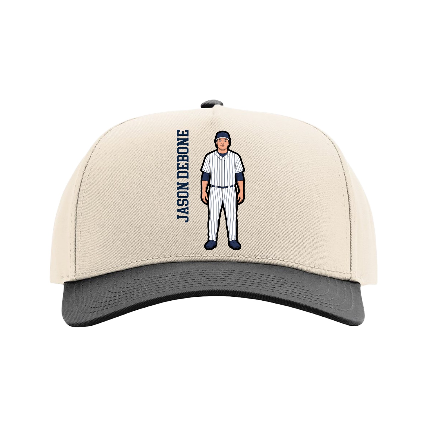Full Fabric Five-Panel Champ Cap — Name Vertical in Cream/Black