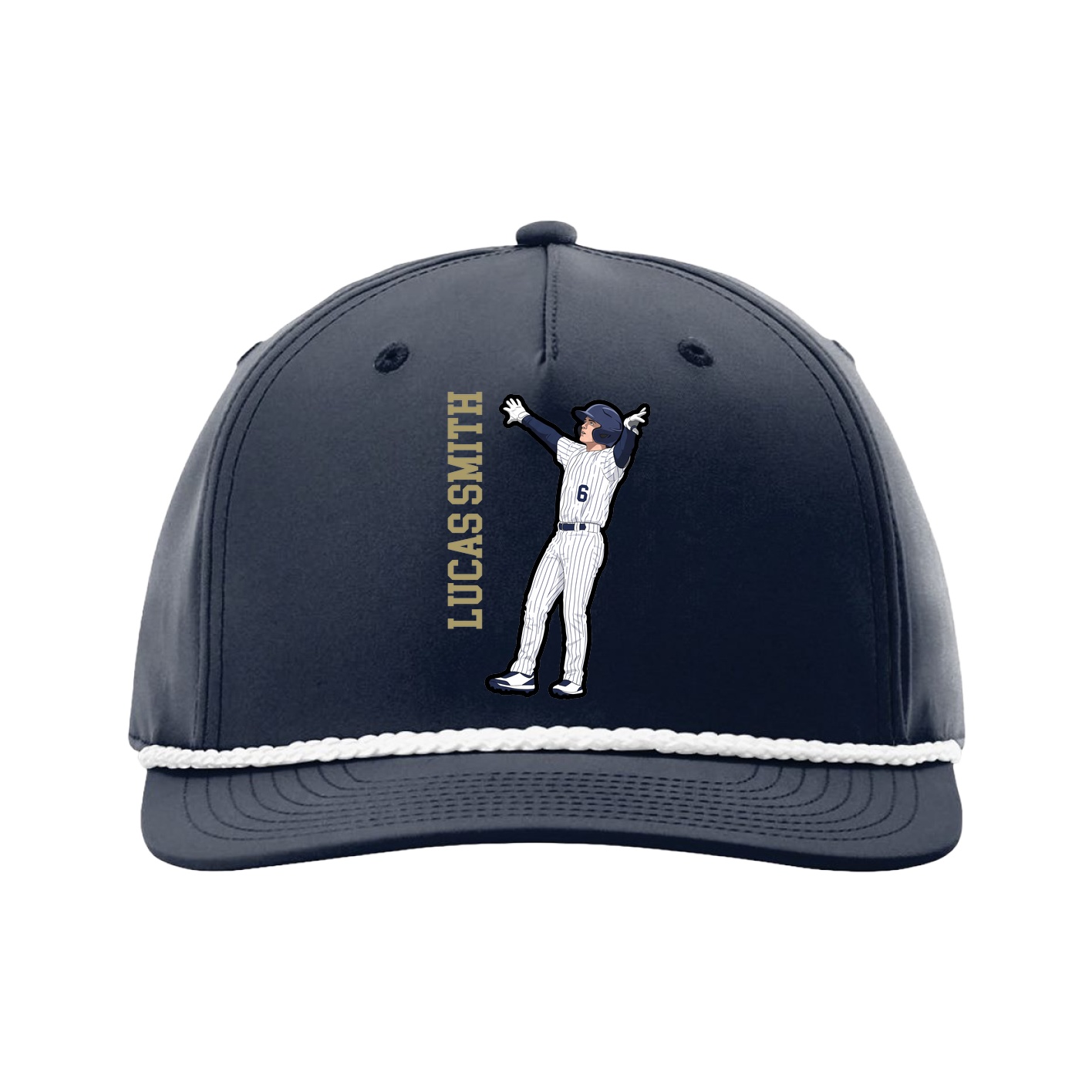 Five-Panel Classic Rope Cap — Name Vertical in Navy
