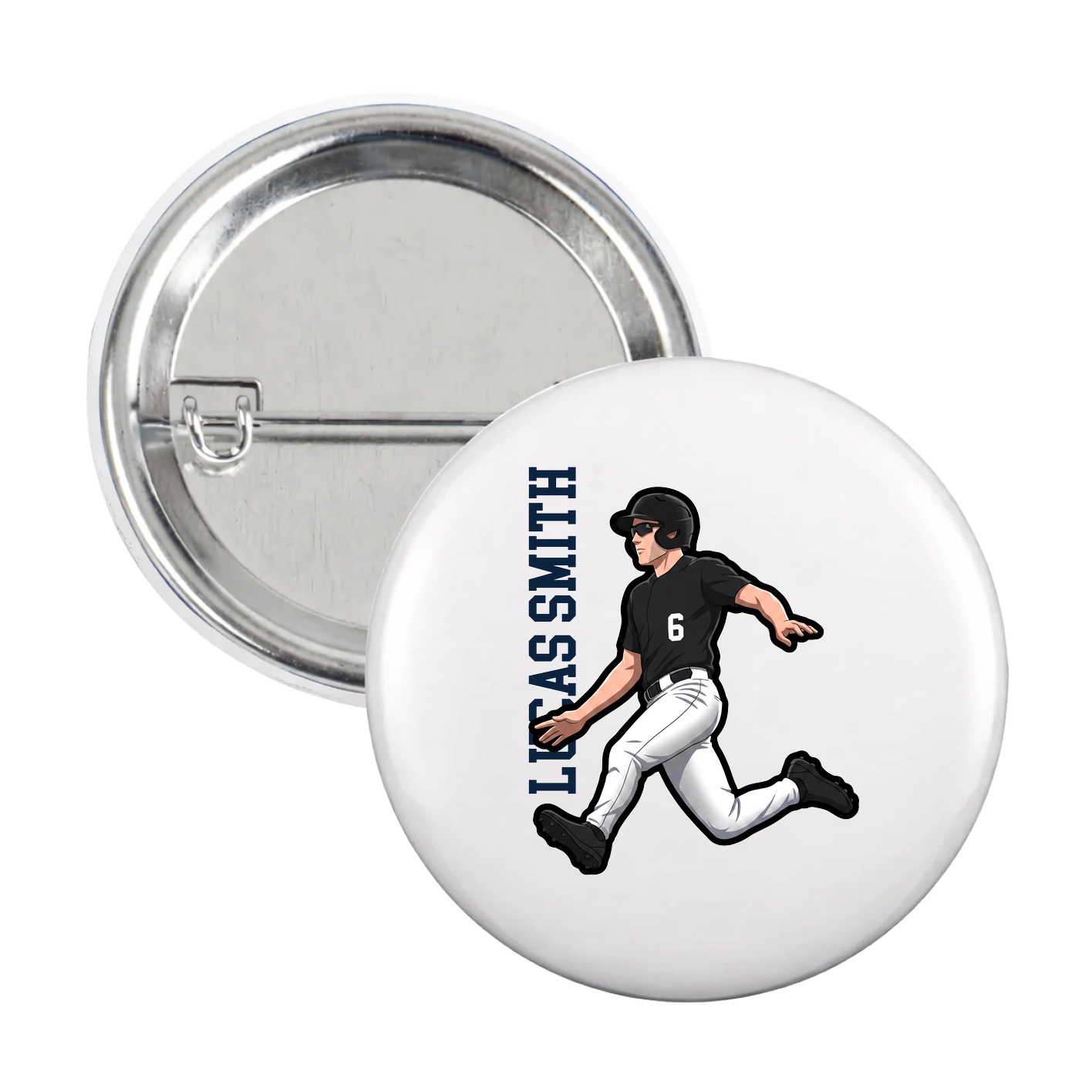 Game Day Button — Name Vertical in White