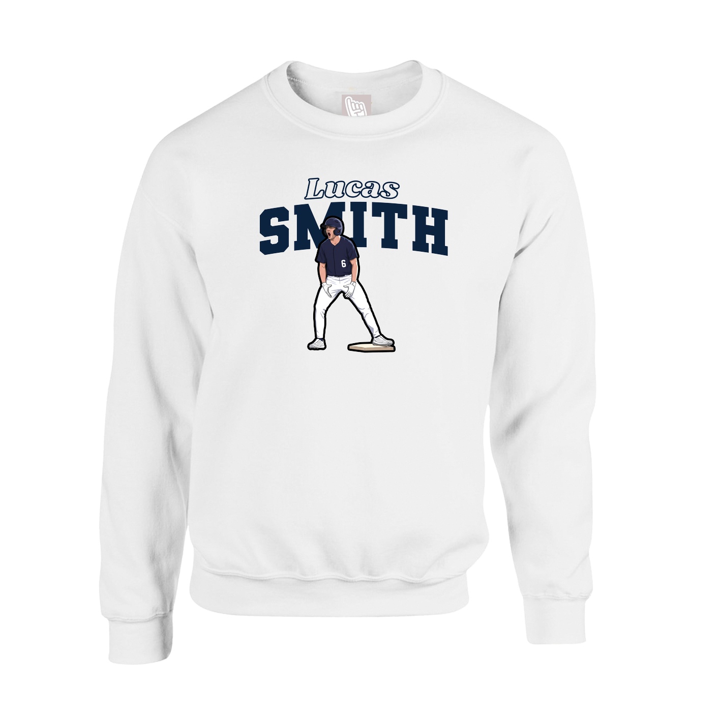 Fleece Crew — Name Arch in White