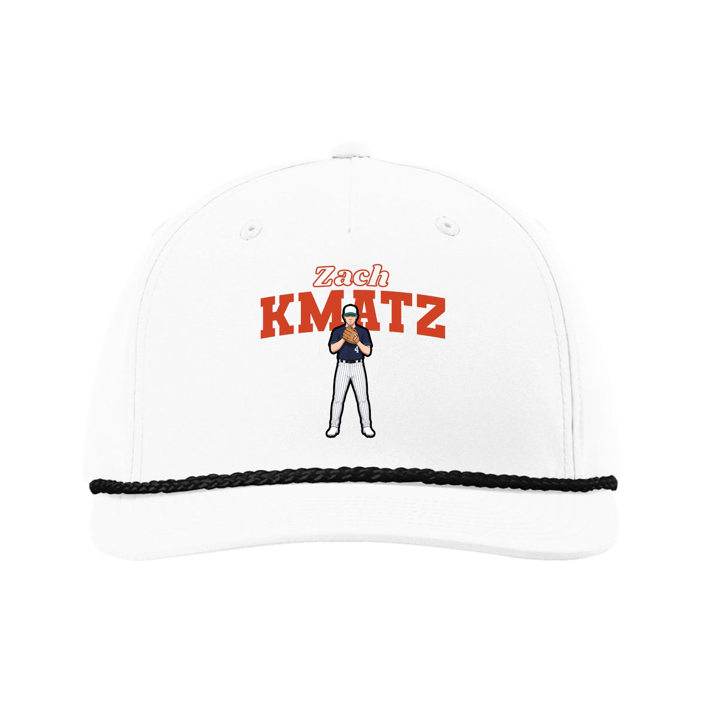 Five-Panel Classic Rope Cap — Name Arch in White