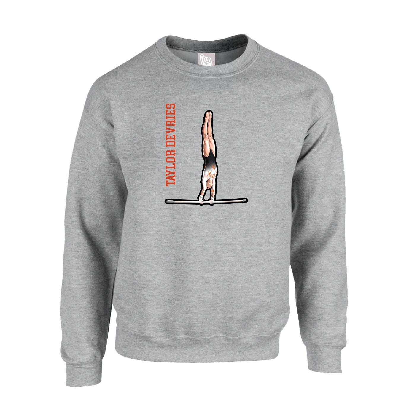Fleece Crew — Name Vertical in Grey