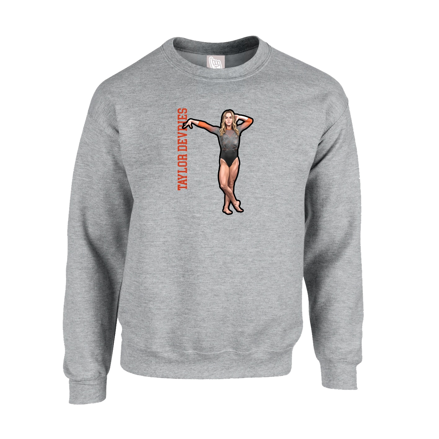 Fleece Crew — Name Vertical in Grey
