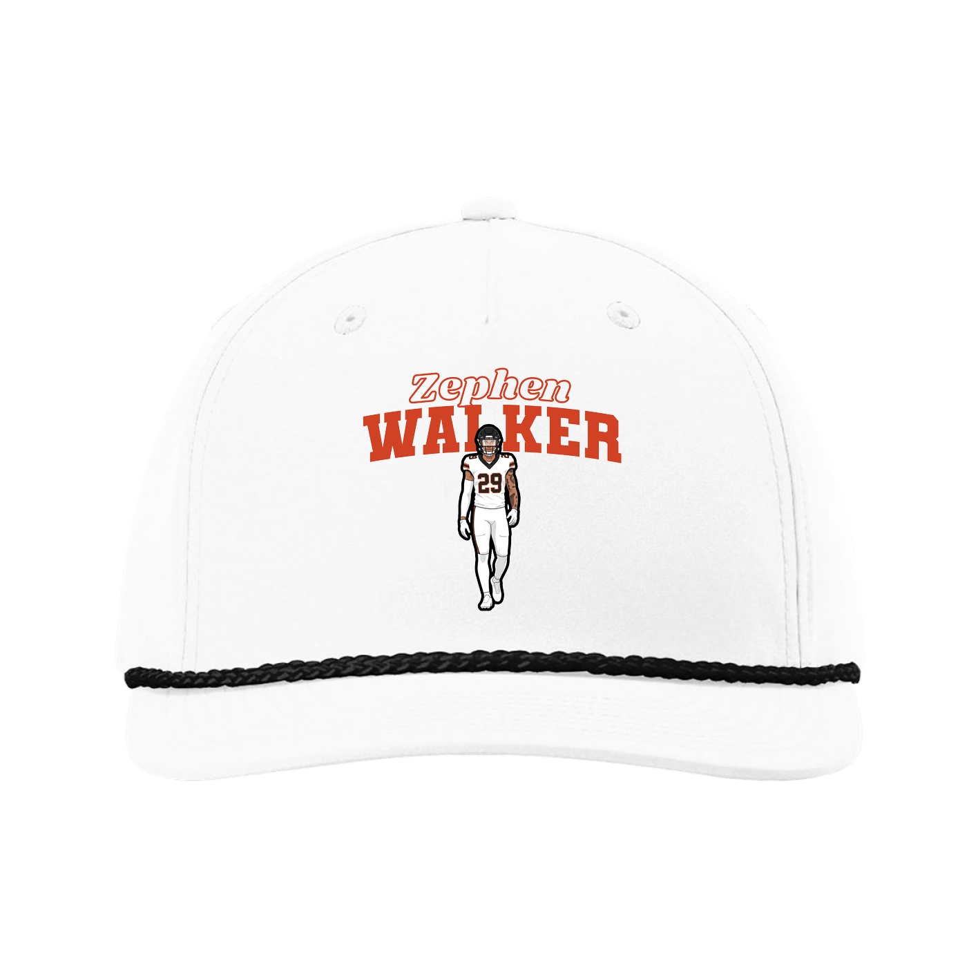 Five-Panel Classic Rope Cap — Name Arch in White