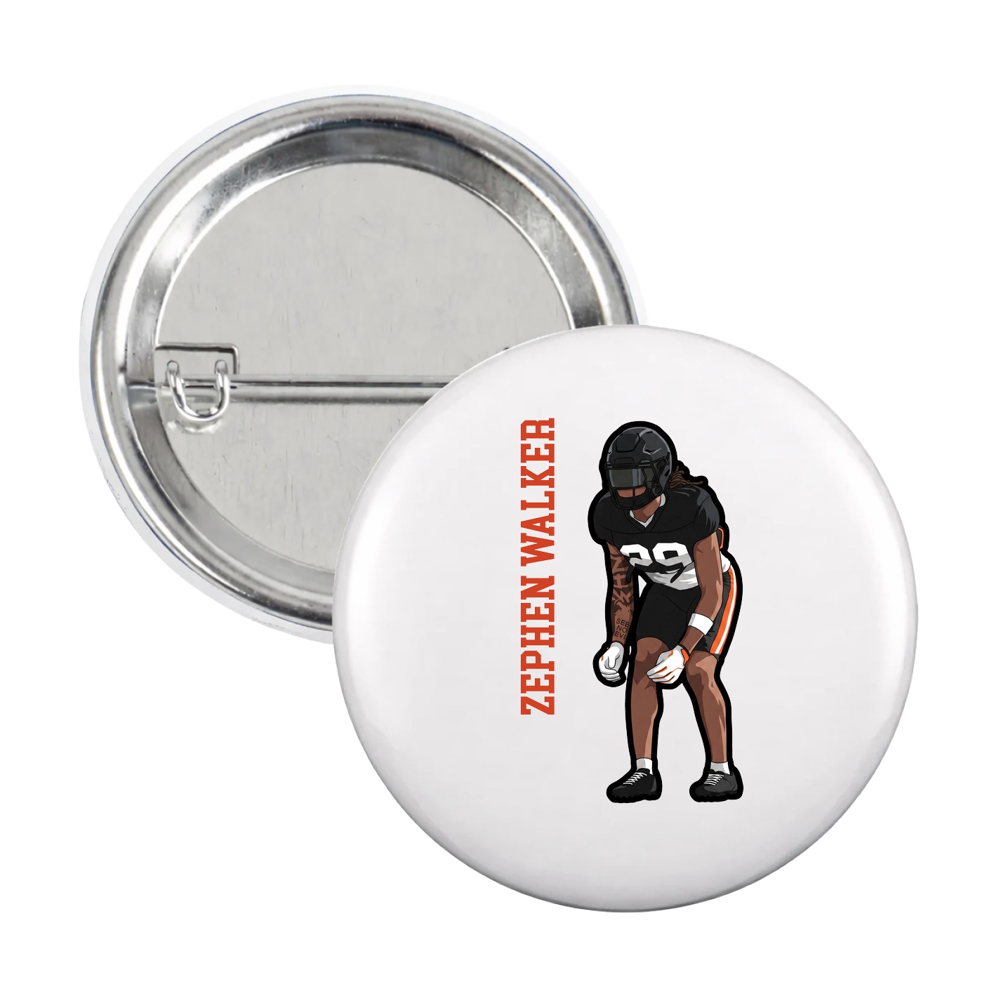 Game Day Button — Name Vertical in White