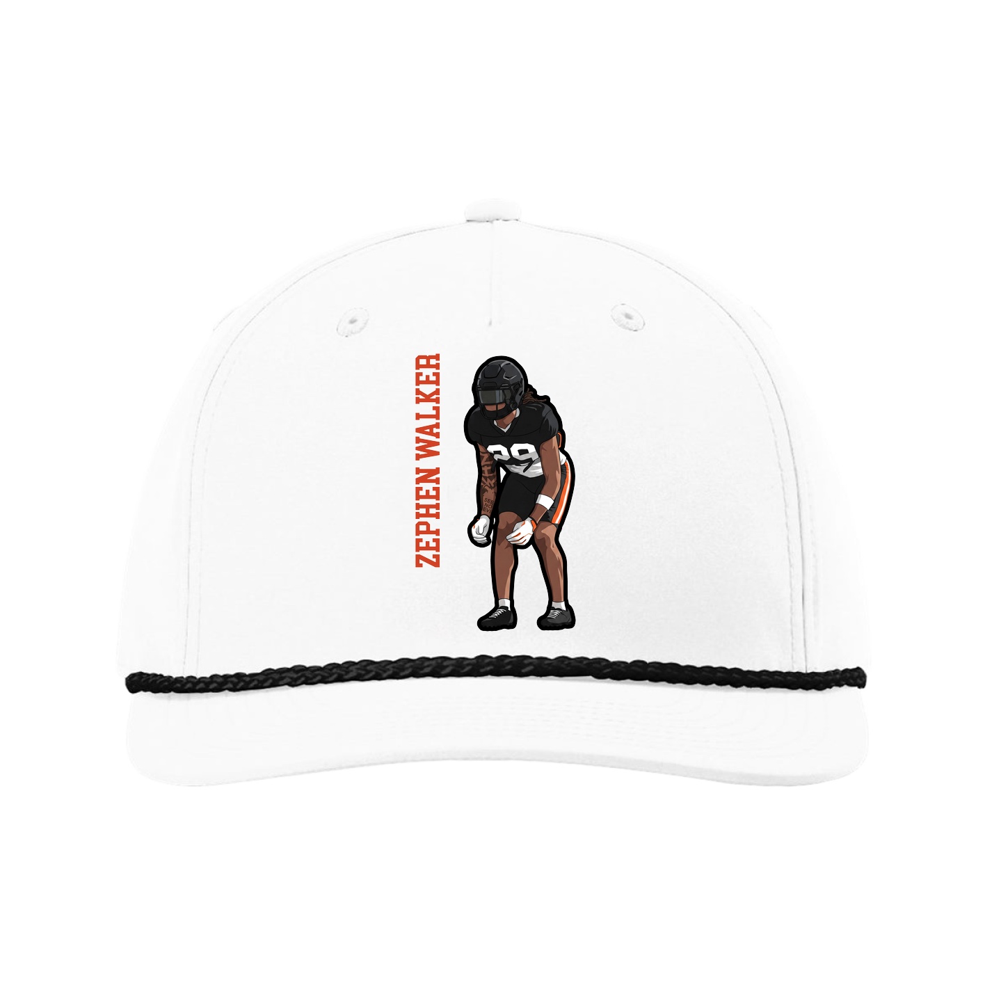 Five-Panel Classic Rope Cap — Name Vertical in White
