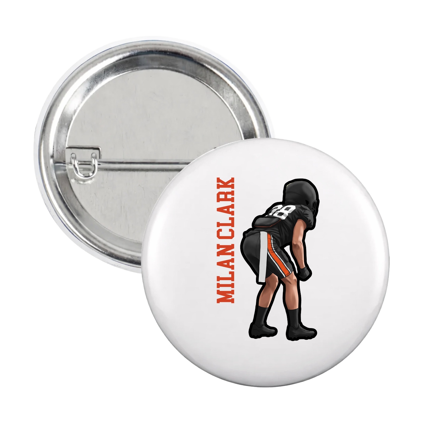 Game Day Button — Name Vertical in White