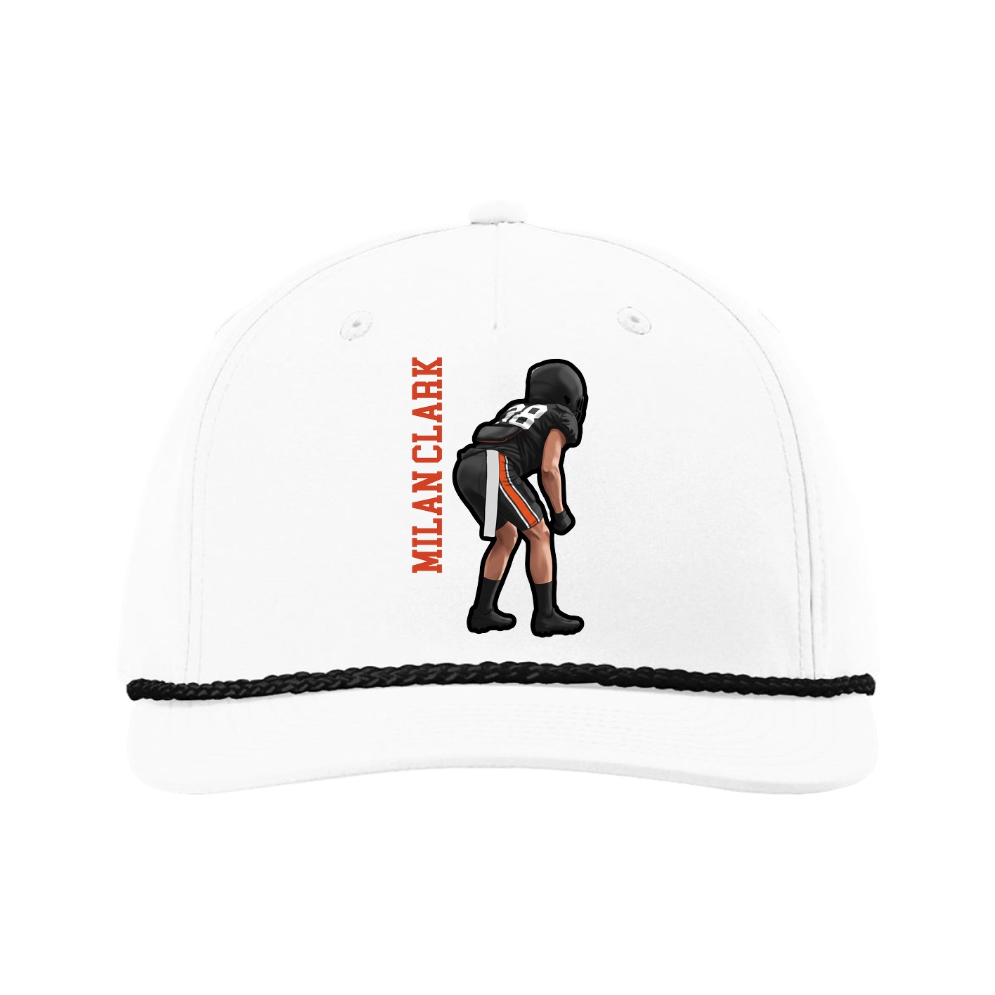 Five-Panel Classic Rope Cap — Name Vertical in White