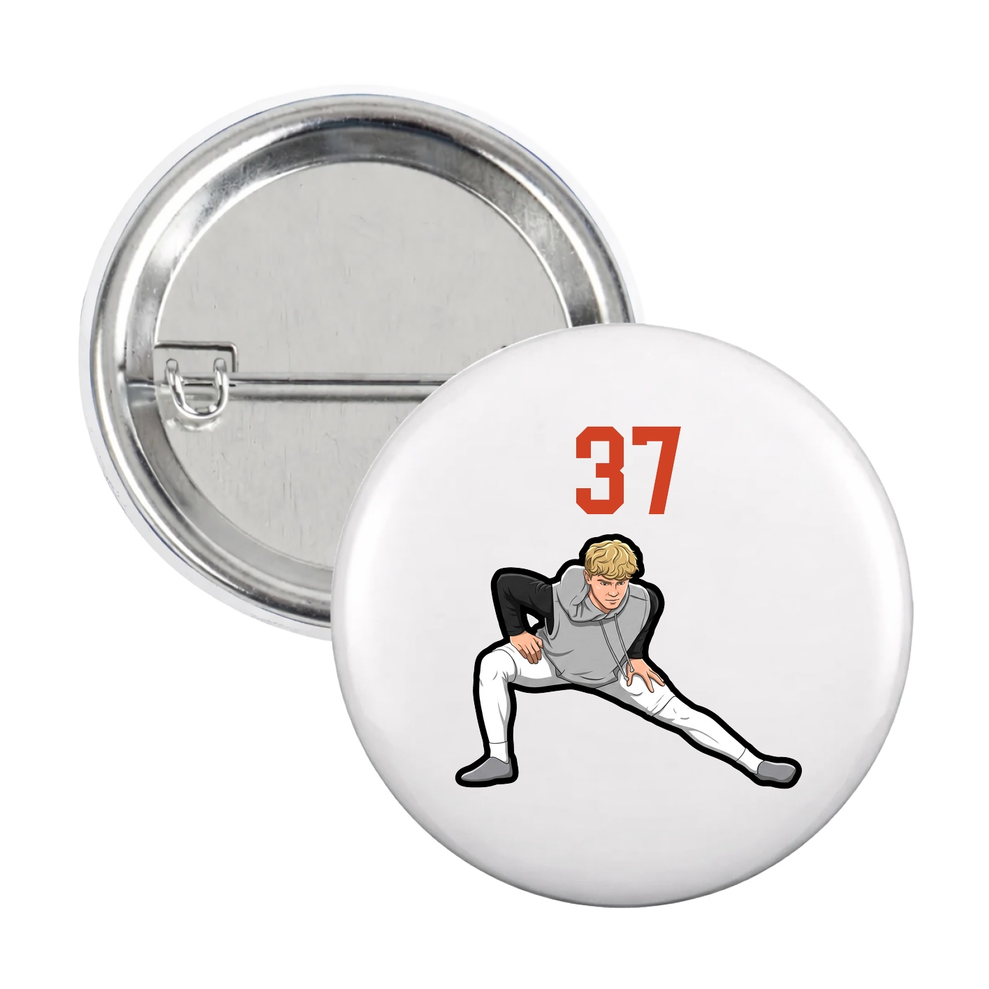 Game Day Button — Number Top in White