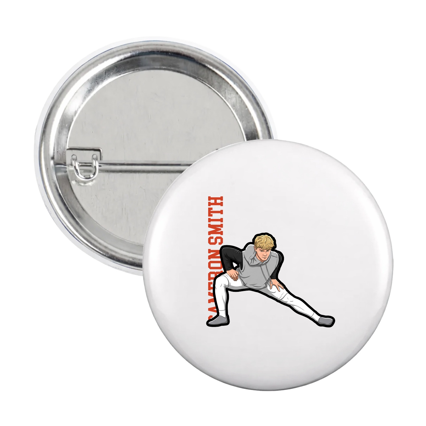 Game Day Button — Name Vertical in White