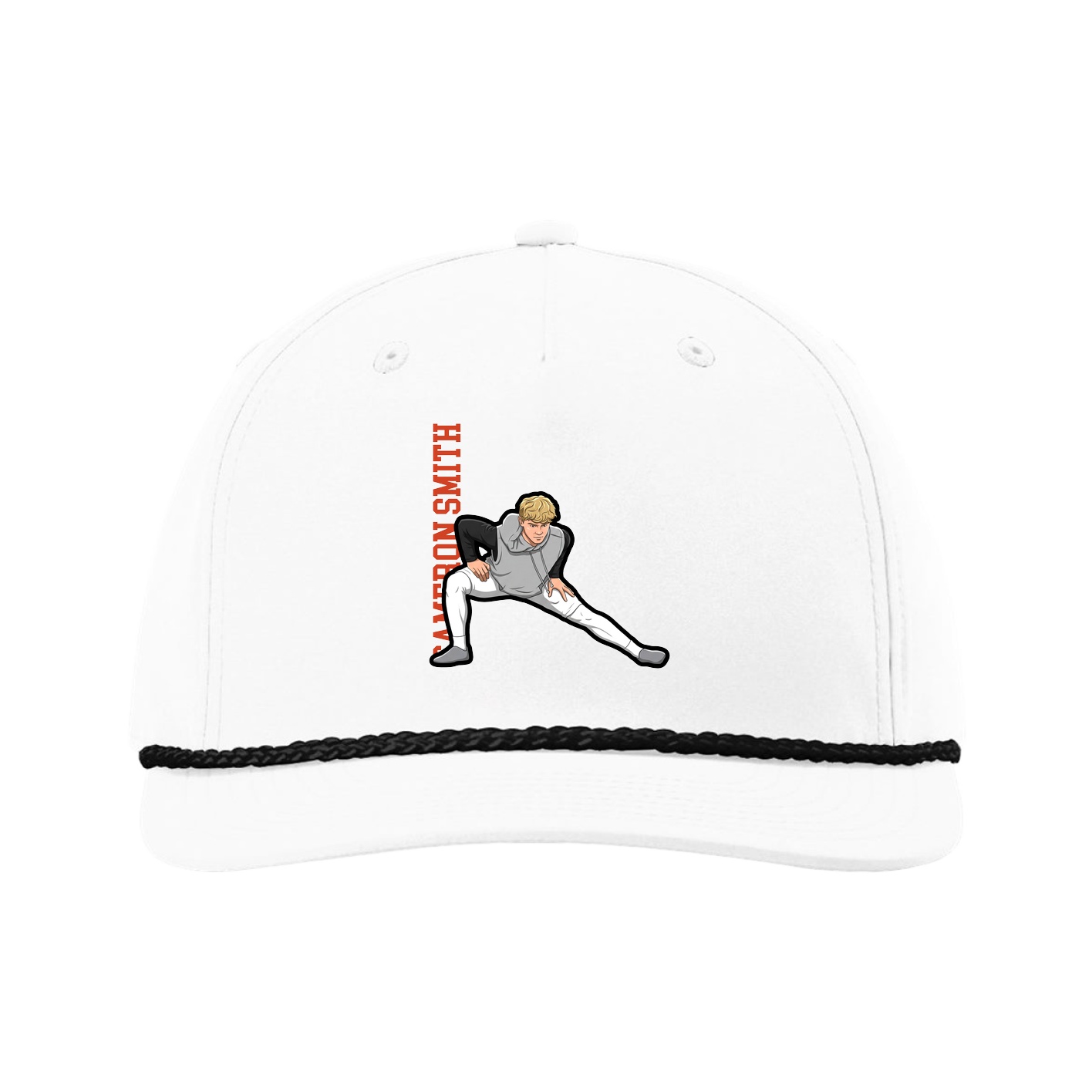 Five-Panel Classic Rope Cap — Name Vertical in White