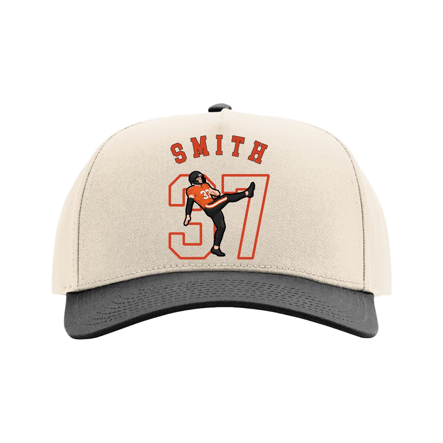 Full Fabric Five-Panel Champ Cap — Shirsey Arch in Cream/Black