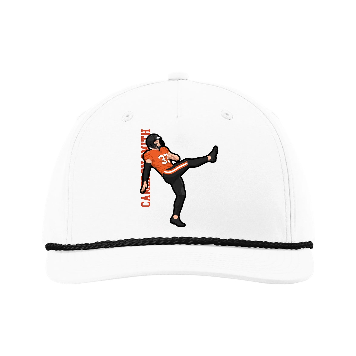 Five-Panel Classic Rope Cap — Name Vertical in White