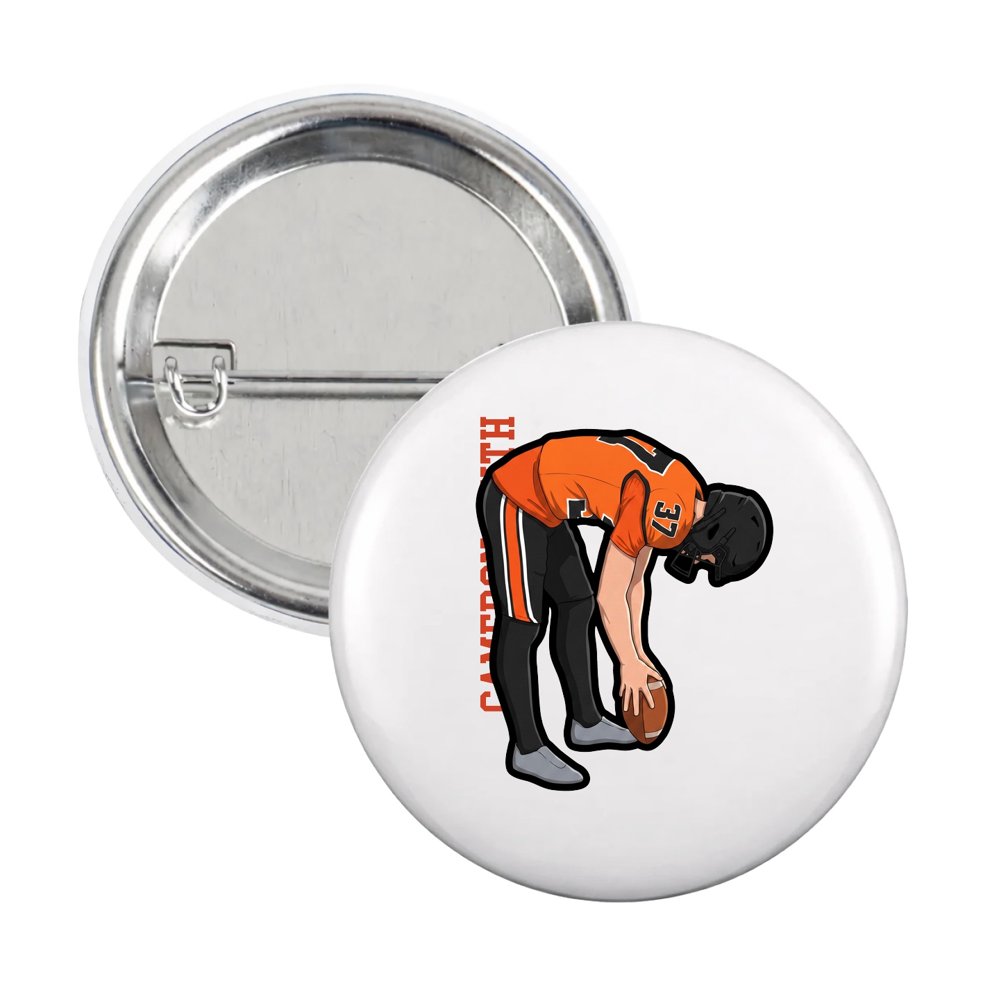 Game Day Button — Name Vertical in White