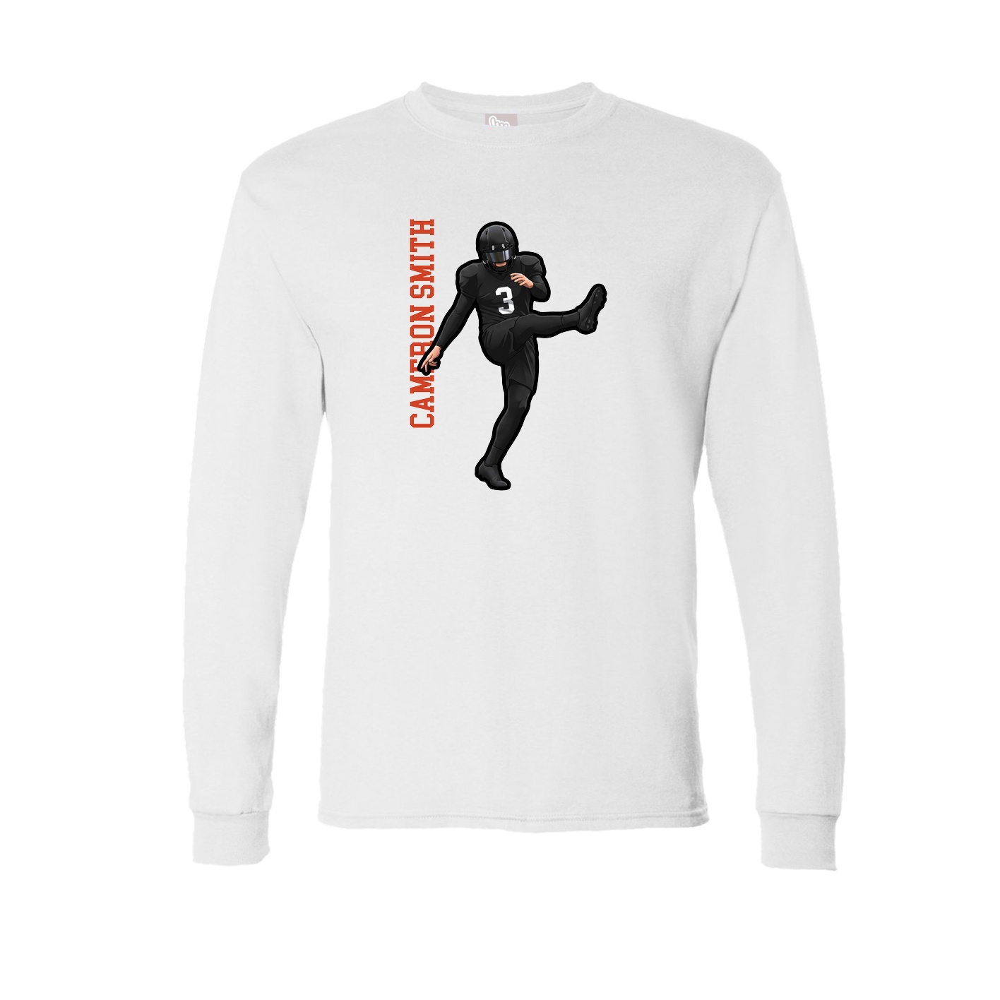Long Sleeve Tee — Name Vertical in White