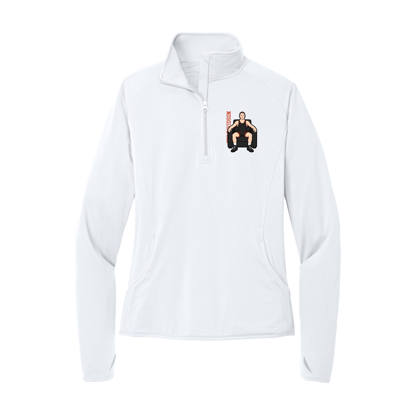 Women's Q-Zip Pullover — Name Vertical in White