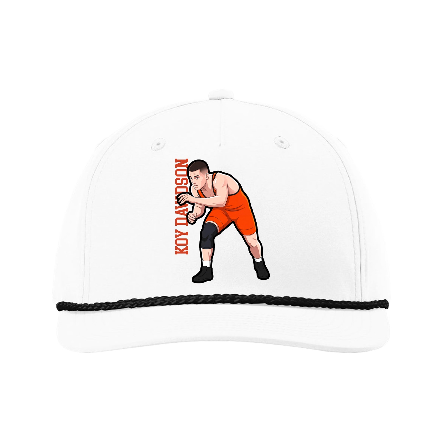 Five-Panel Classic Rope Cap — Name Vertical in White