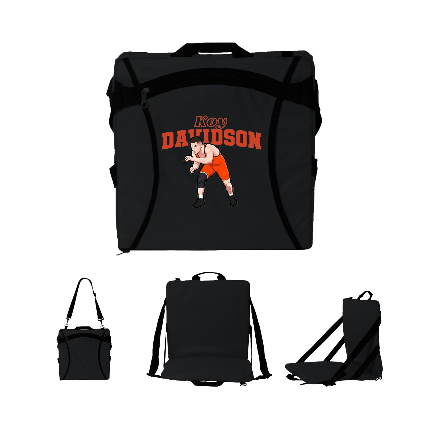 Folding Stadium Seat — Name Arch in Black