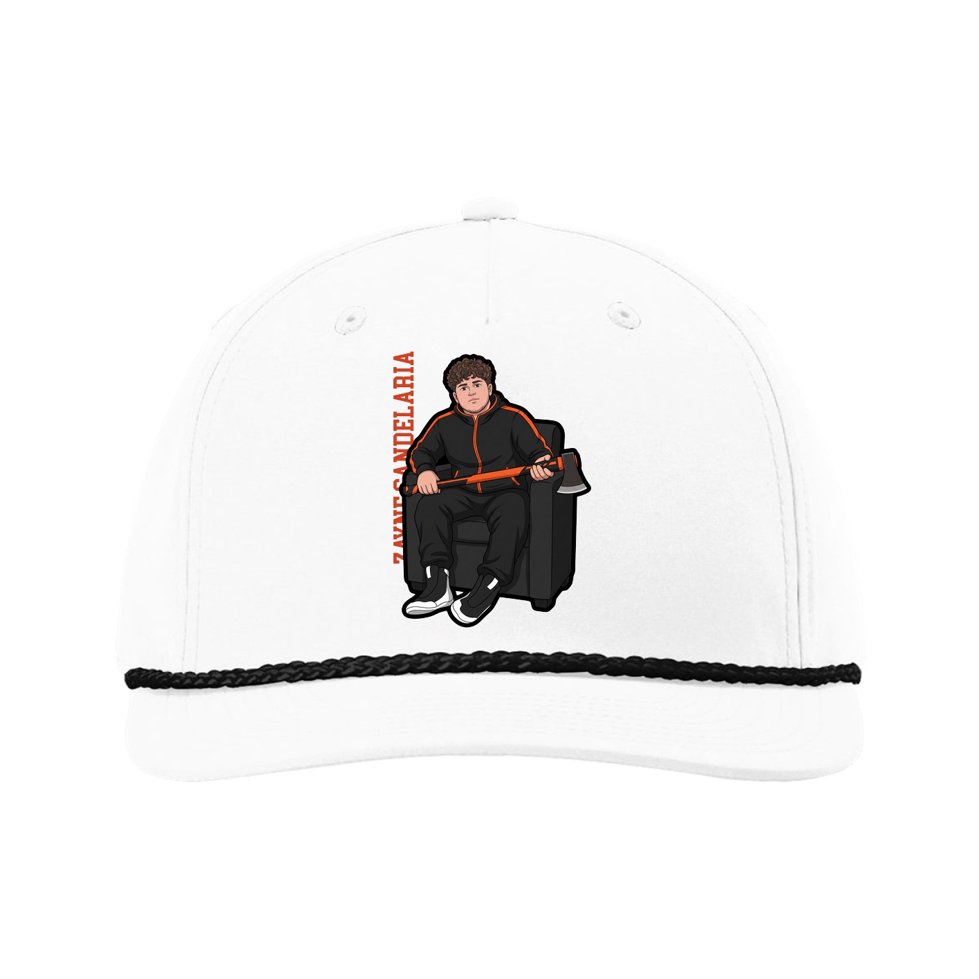 Five-Panel Classic Rope Cap — Name Vertical in White
