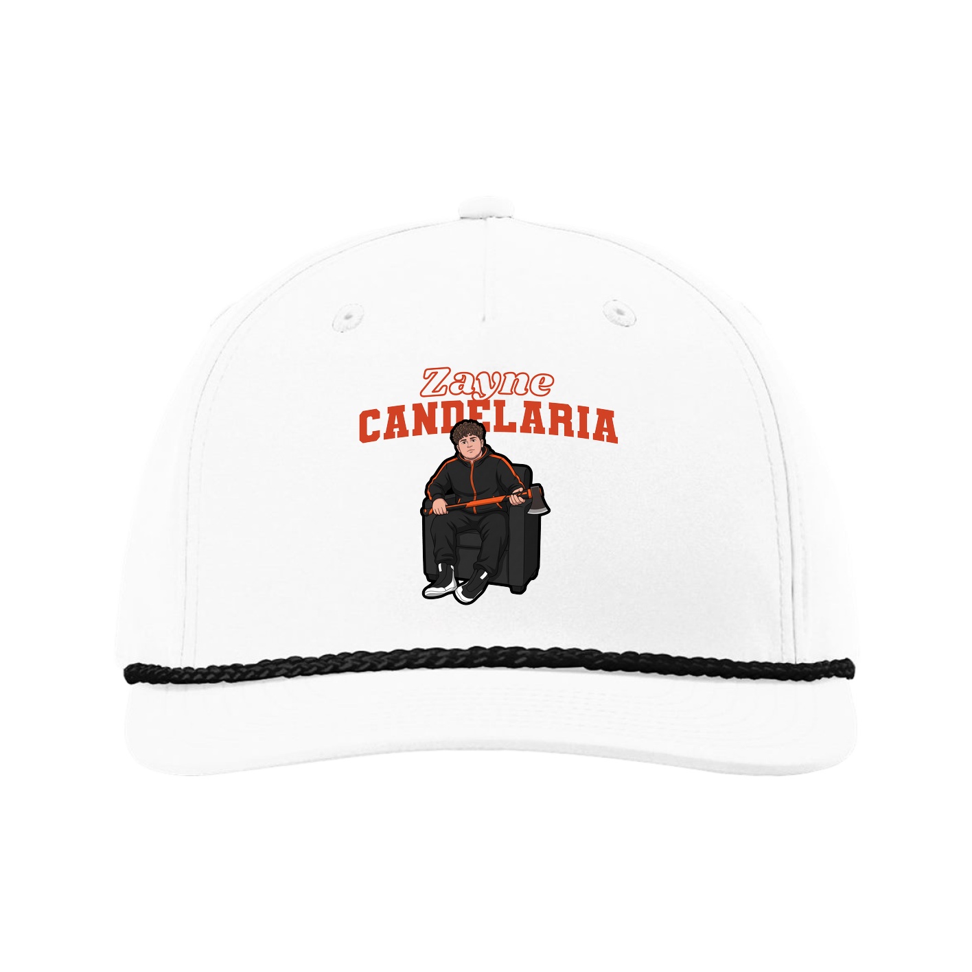 Five-Panel Classic Rope Cap — Name Arch in White