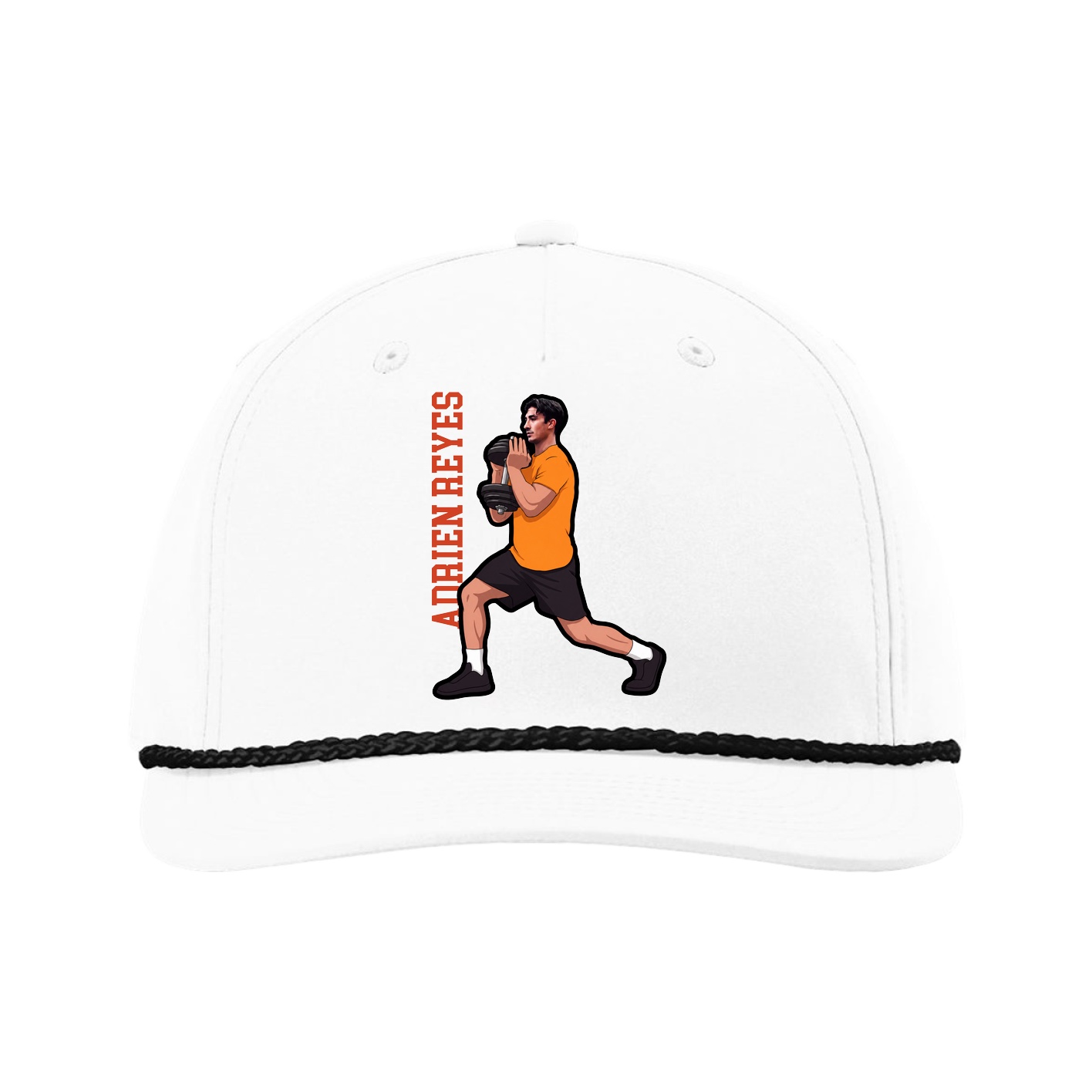Five-Panel Classic Rope Cap — Name Vertical in White