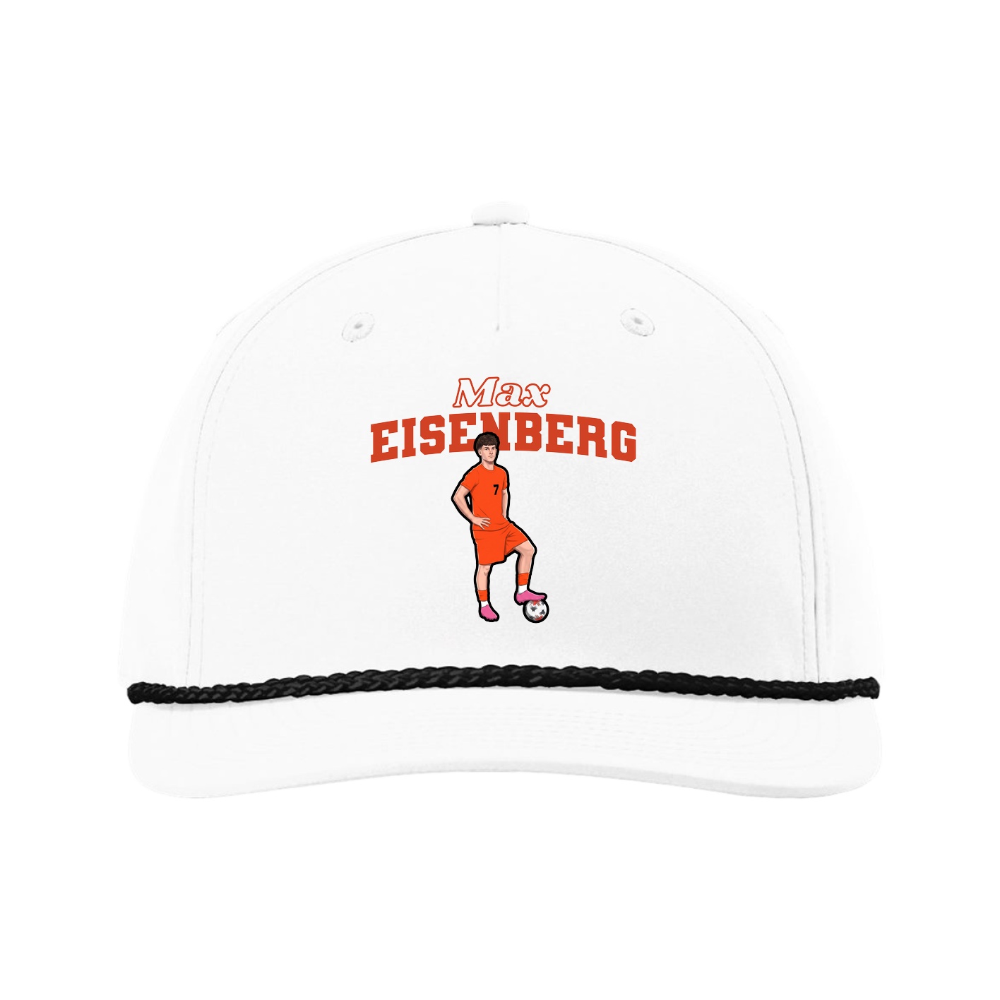Five-Panel Classic Rope Cap — Name Arch in White
