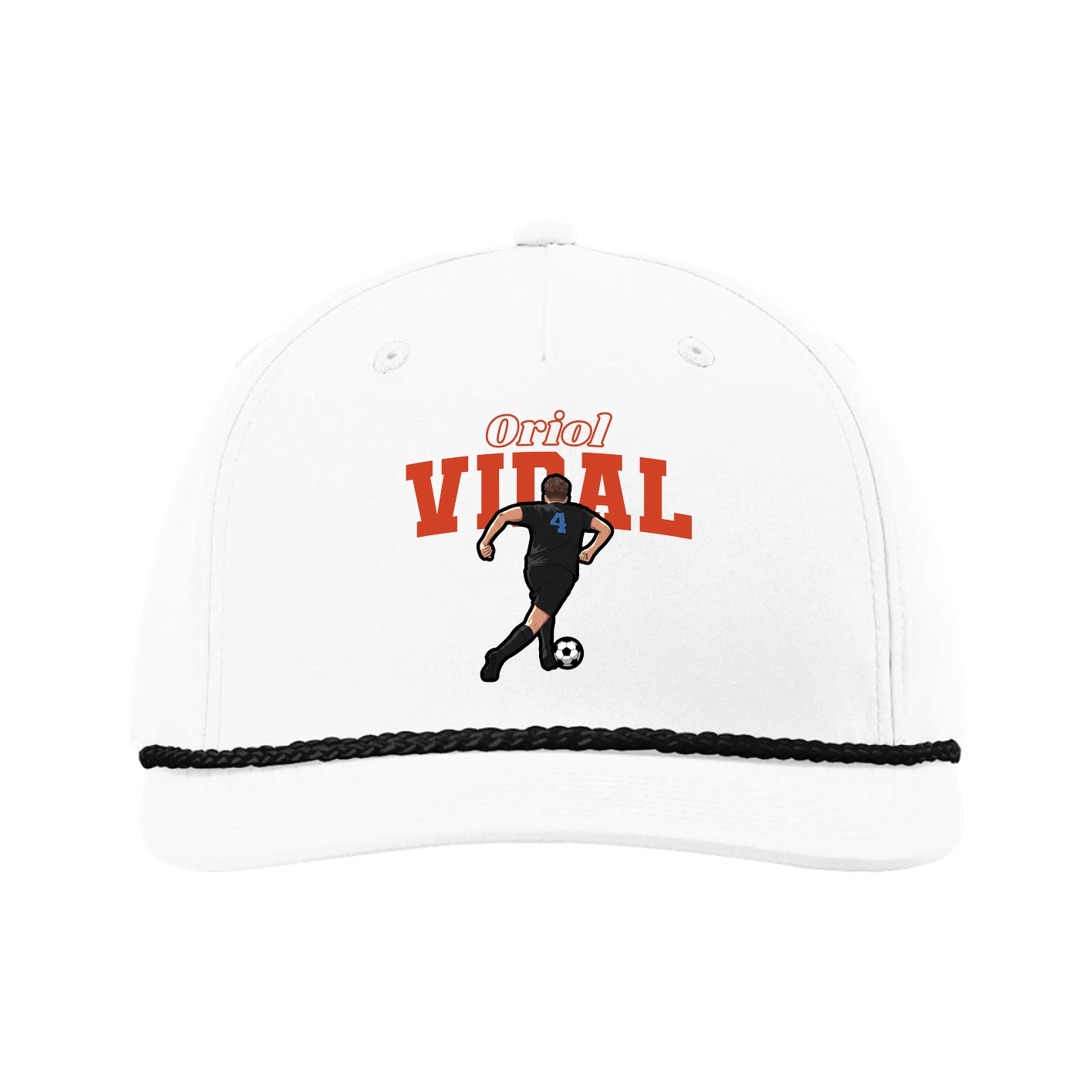 Five-Panel Classic Rope Cap — Name Arch in White