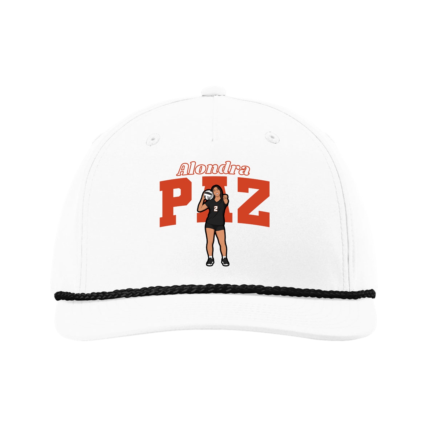 Five-Panel Classic Rope Cap — Name Arch in White