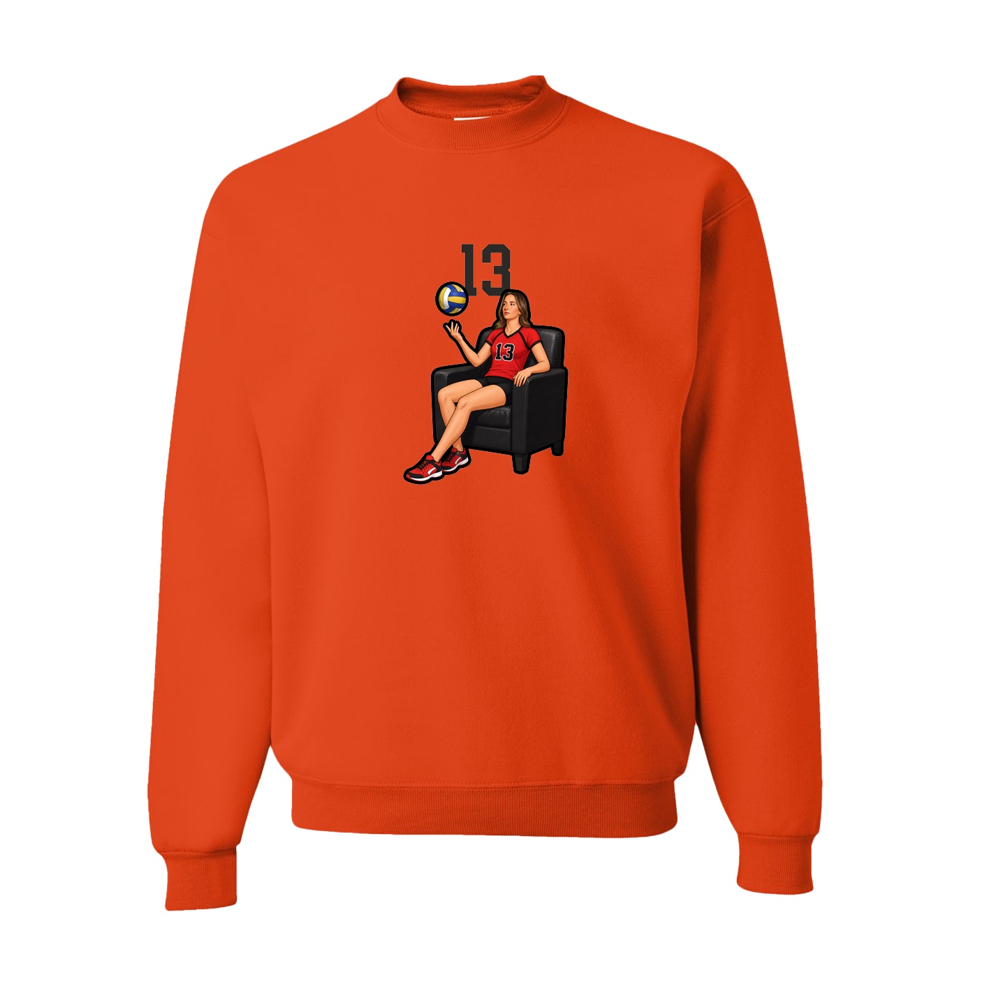 Fleece Crew — Number Top in Orange