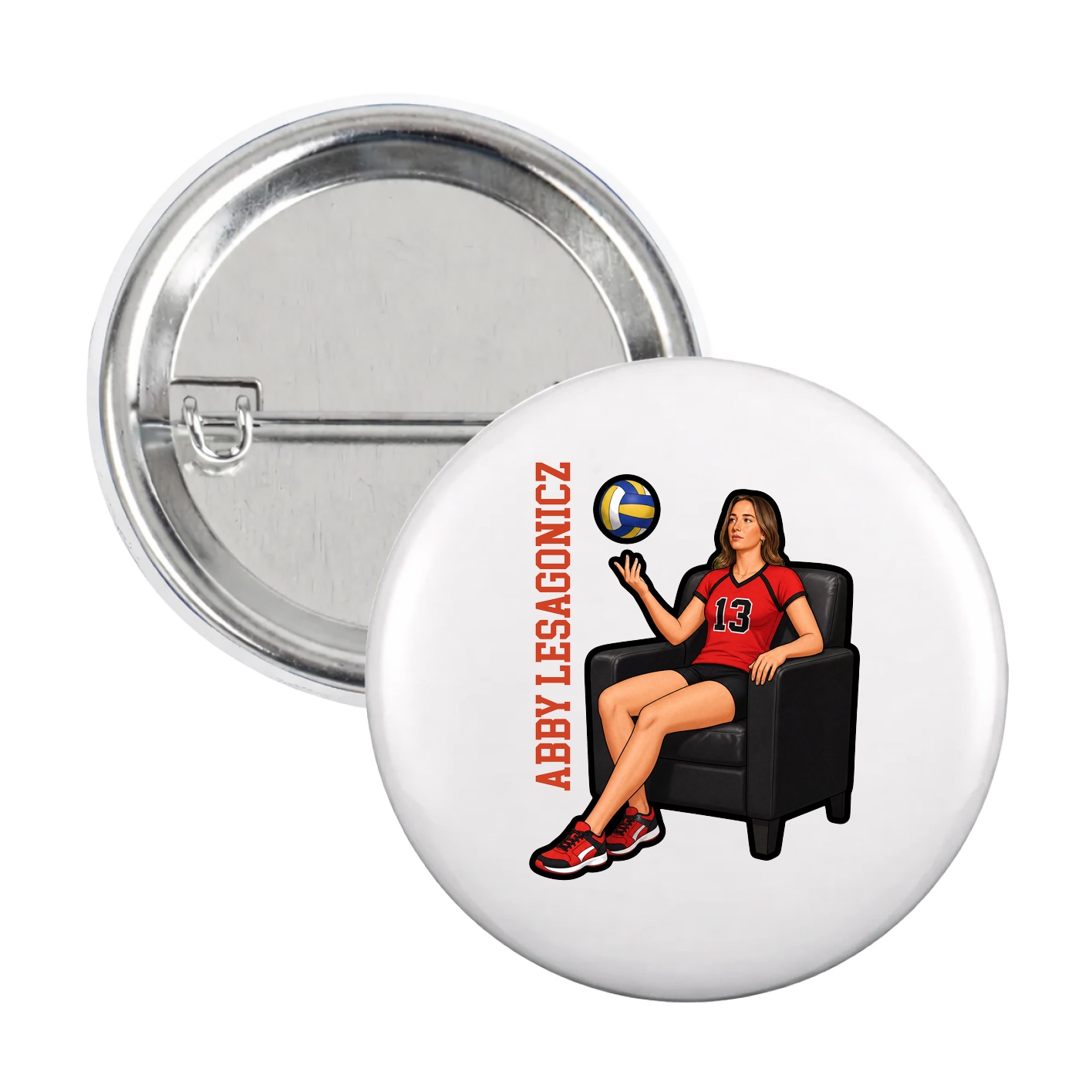 Game Day Button — Name Vertical in White