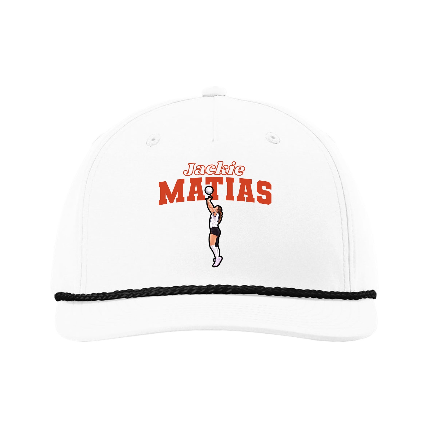 Five-Panel Classic Rope Cap — Name Arch in White