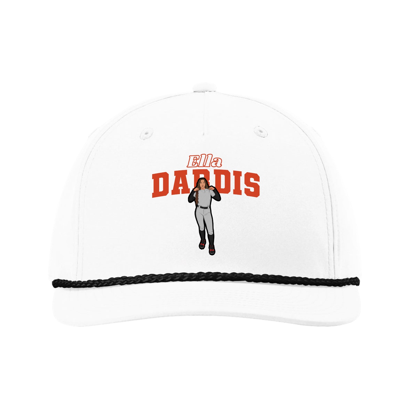 Five-Panel Classic Rope Cap — Name Arch in White