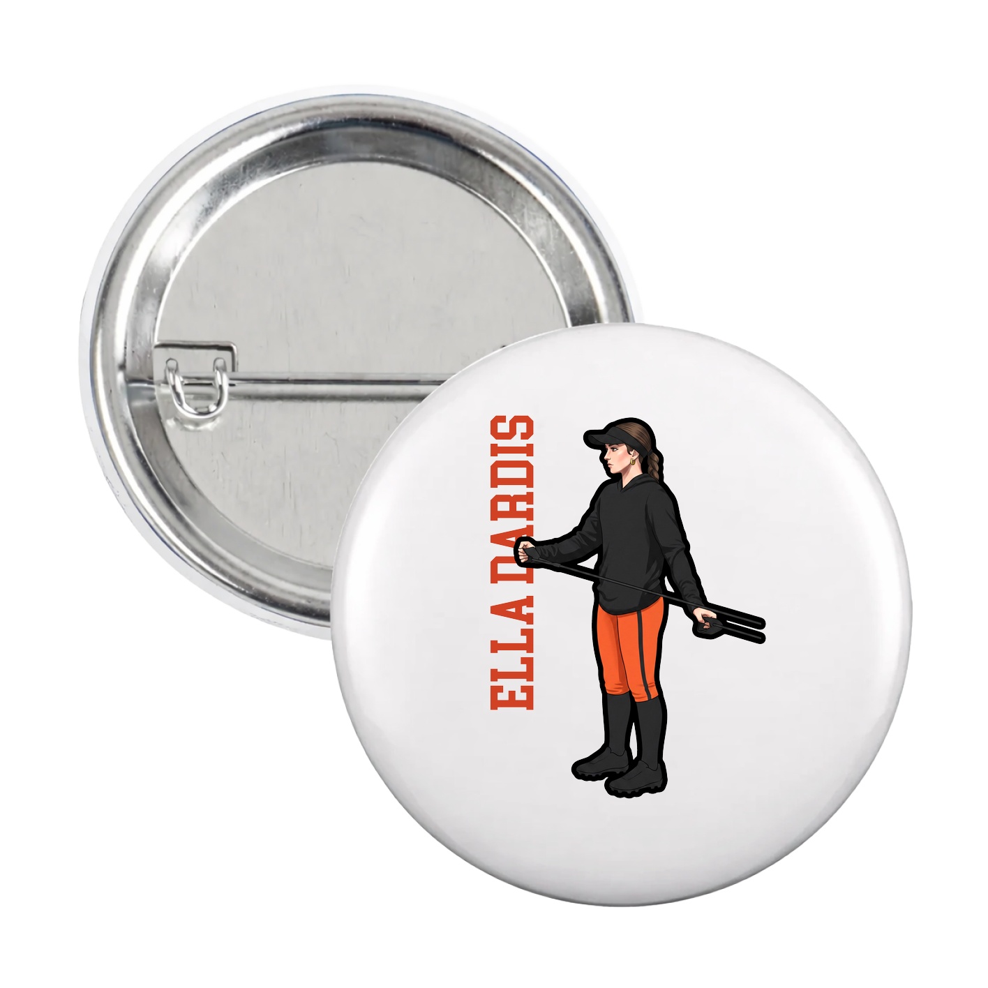 Game Day Button — Name Vertical in White