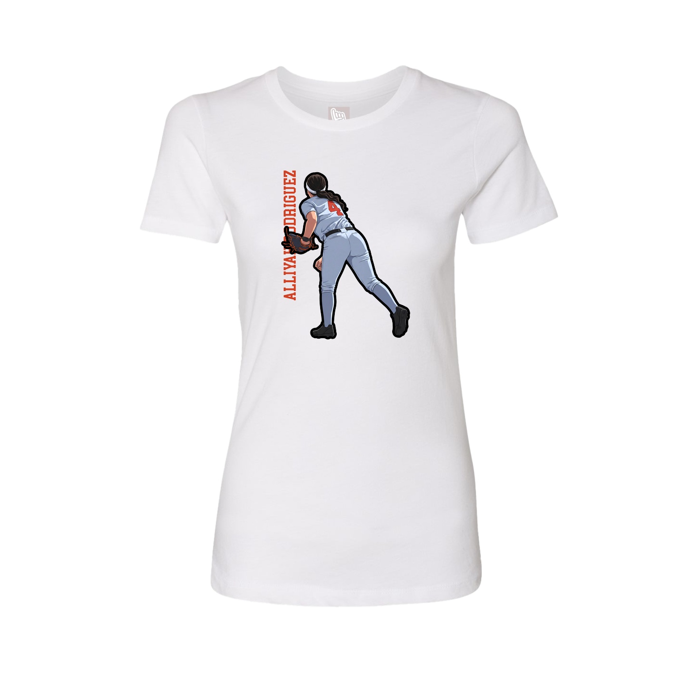 Fitted Women's Tee — Name Vertical in White