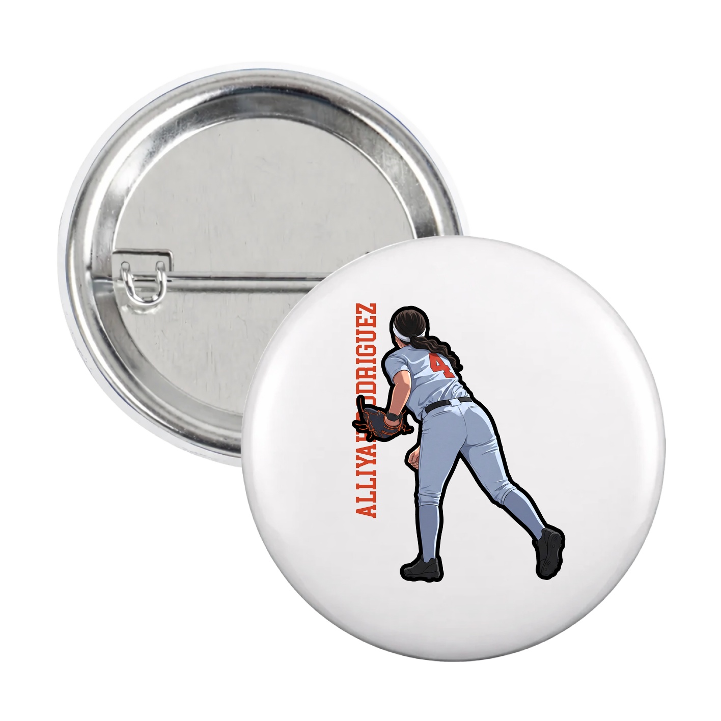 Game Day Button — Name Vertical in White