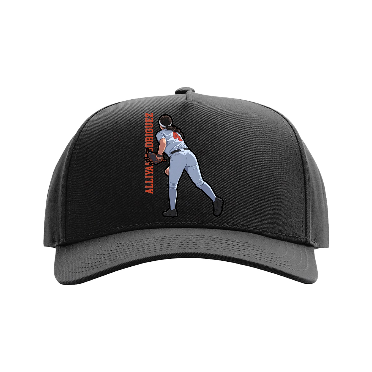 Full Fabric Five-Panel Champ Cap — Name Vertical in Black