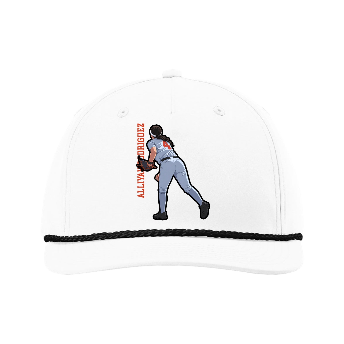 Five-Panel Classic Rope Cap — Name Vertical in White