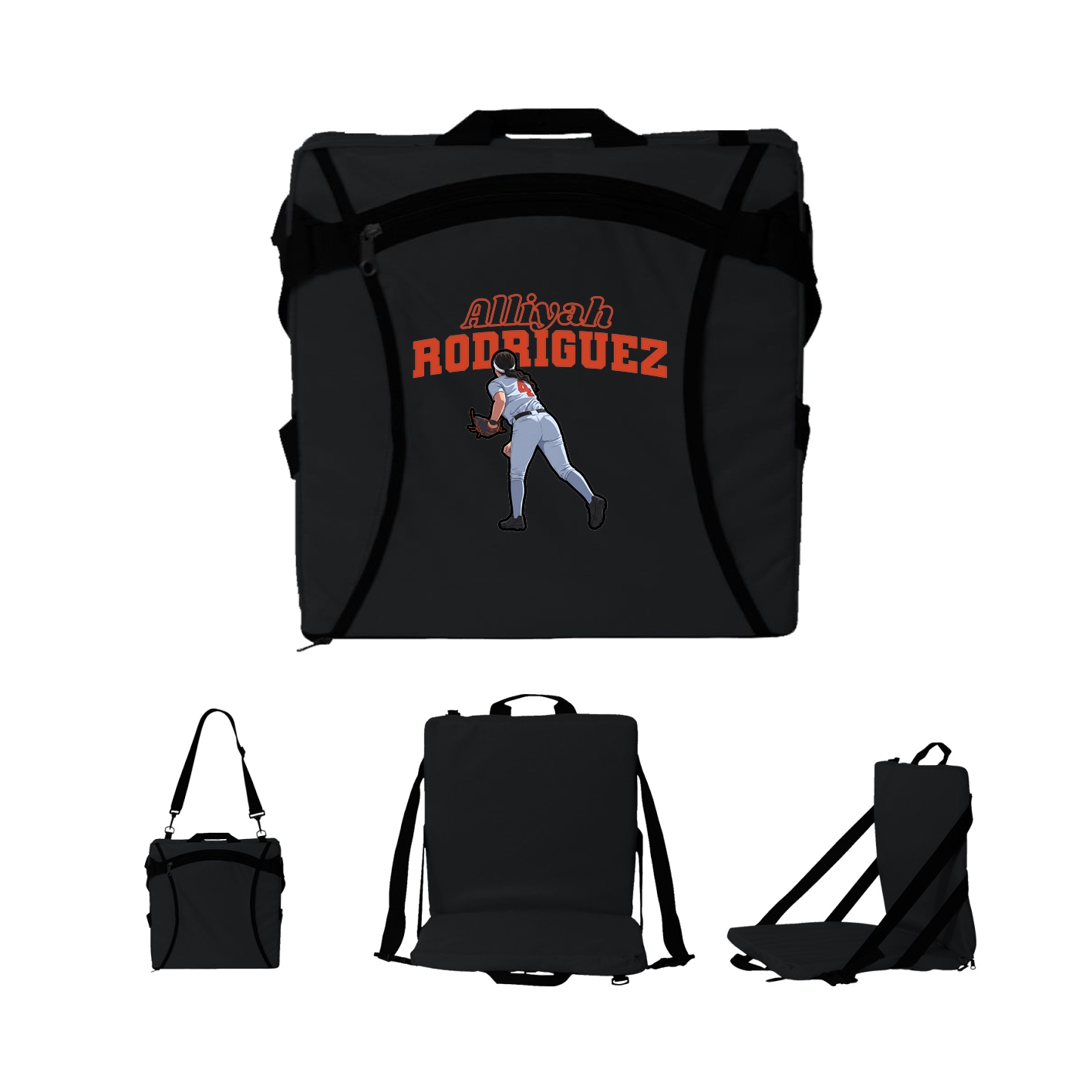 Folding Stadium Seat — Name Arch in Black