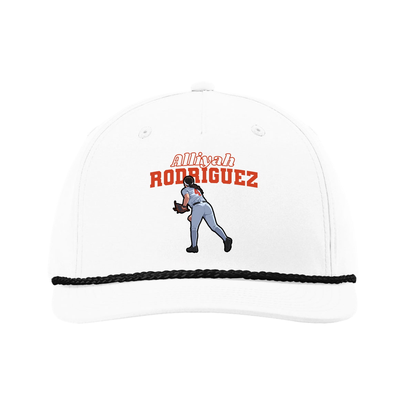 Five-Panel Classic Rope Cap — Name Arch in White