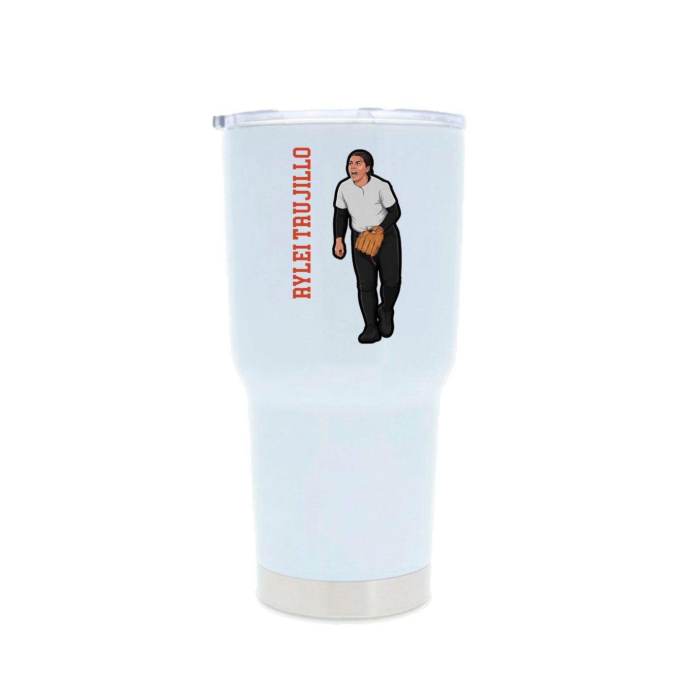 30oz Stainless Steel Tumbler — Name Vertical in White