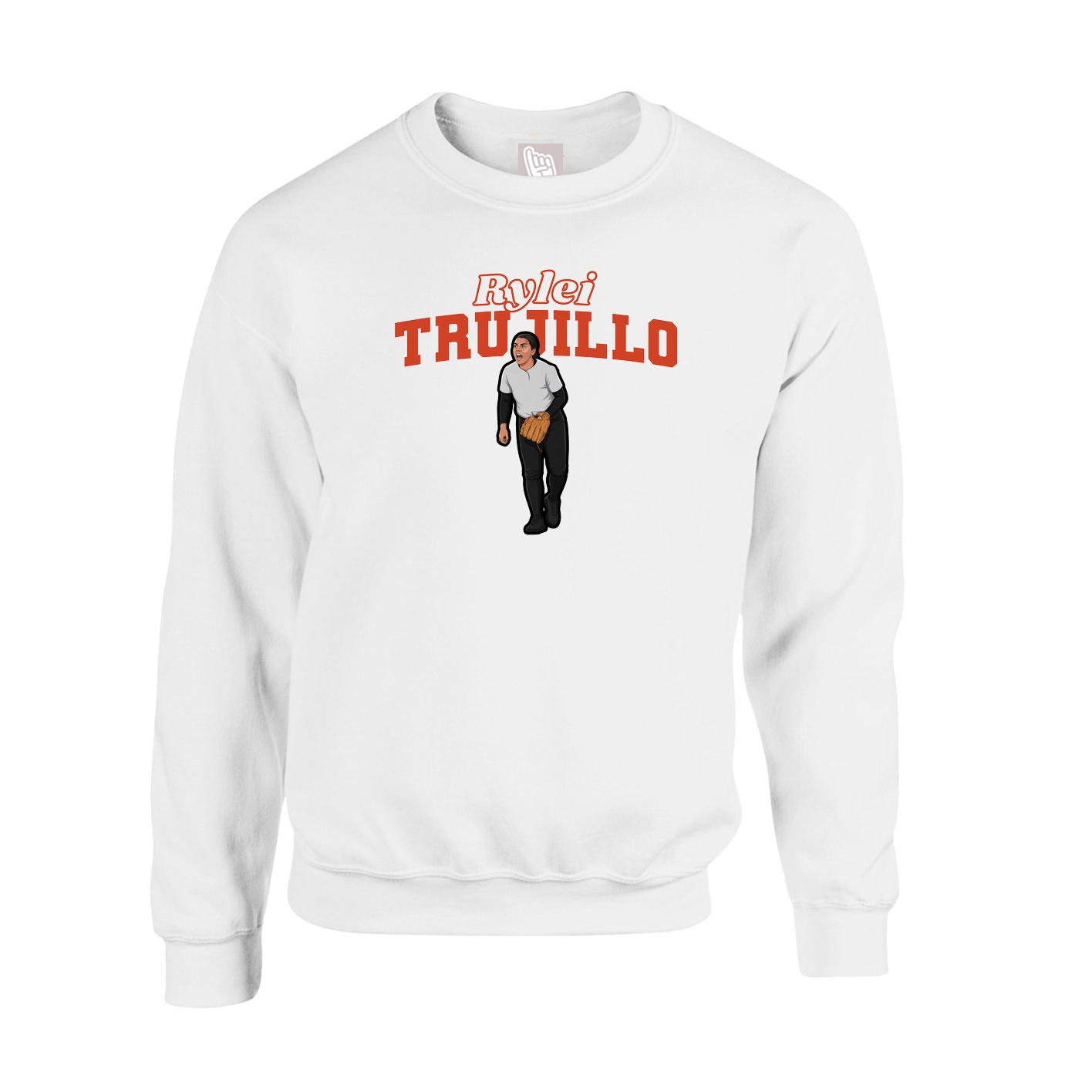 Fleece Crew — Name Arch in White