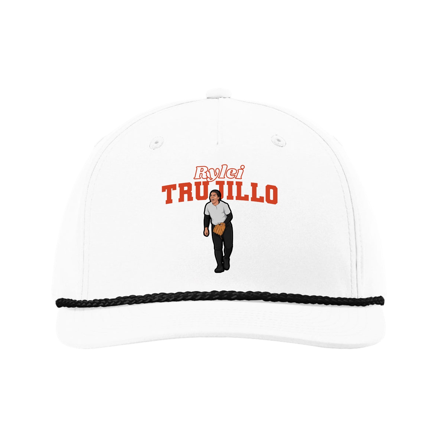 Five-Panel Classic Rope Cap — Name Arch in White
