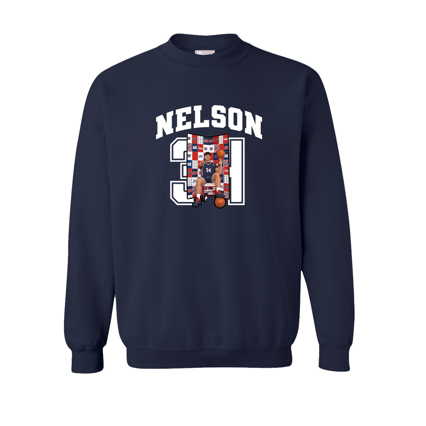 Fleece Crew — Number in Navy