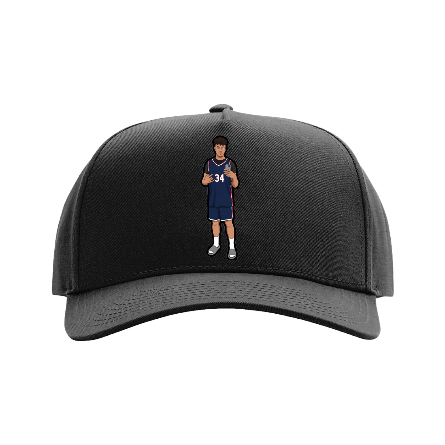 Full Fabric Five-Panel Champ Cap — Name Vertical in Black