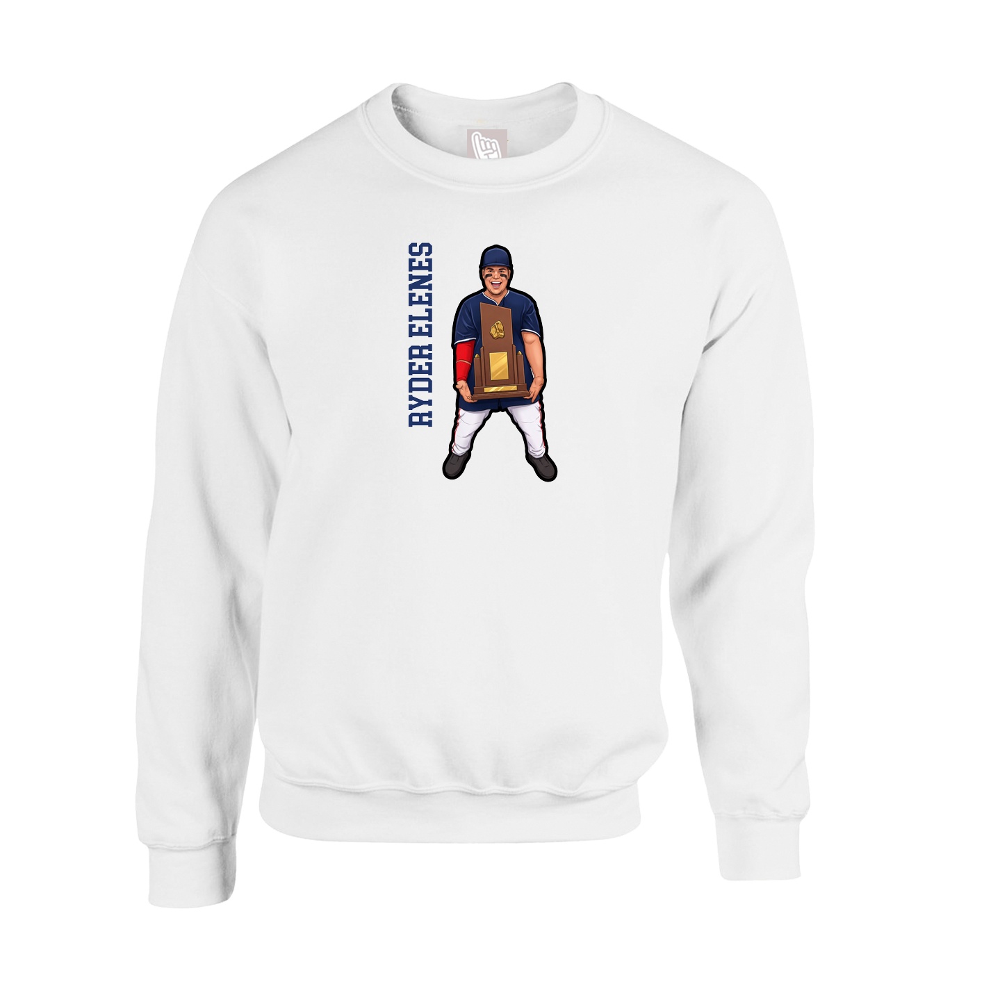 Fleece Crew — Name Vertical in White