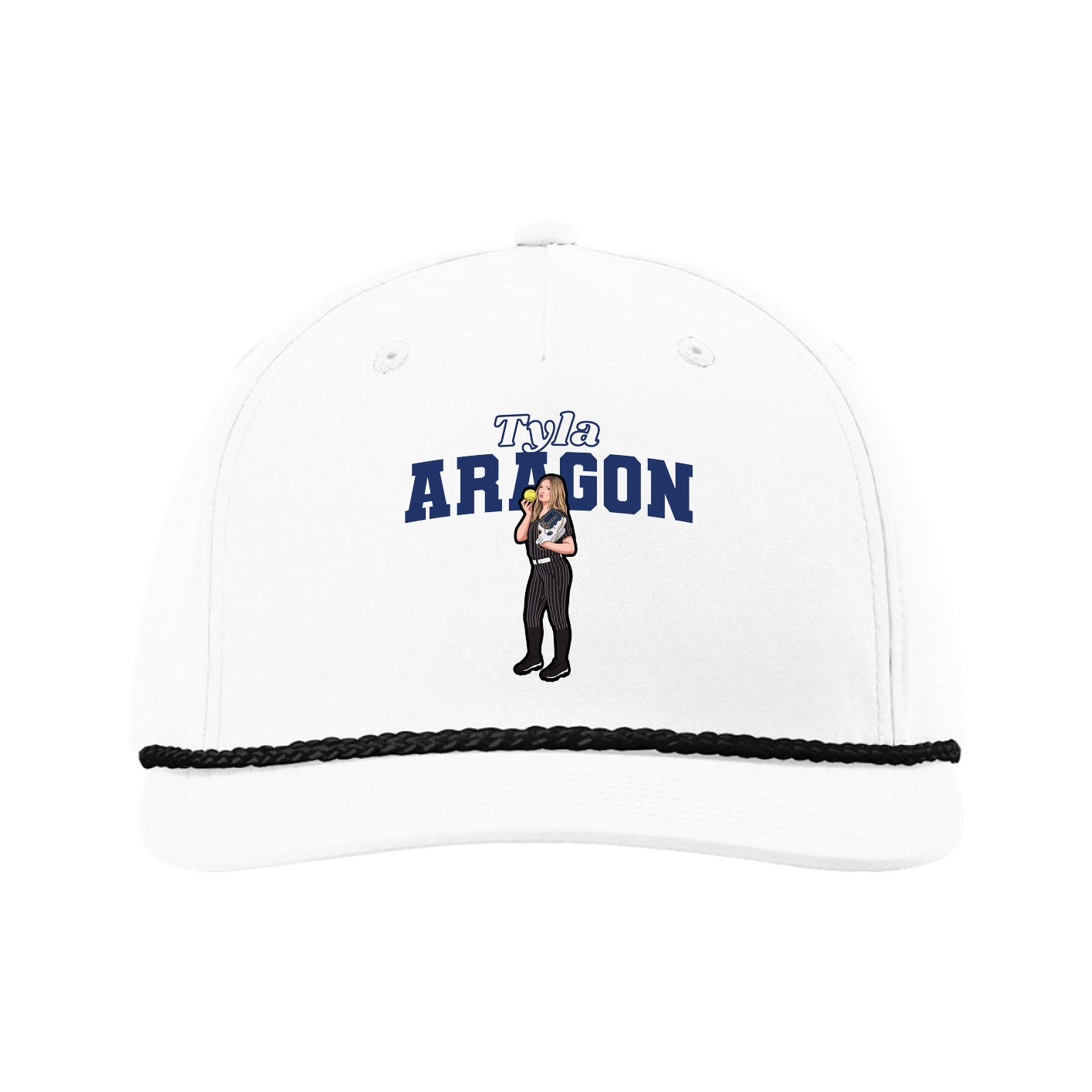 Five-Panel Classic Rope Cap — Name Arch in White